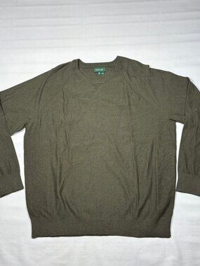 Orvis Men's XL Green Cotton Cashmere Crewneck Sweater Pullover Knit Sweatshirt